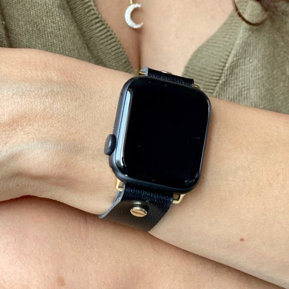 Black Vegan Faux Leather Strap Gold iWatch Band main image 4